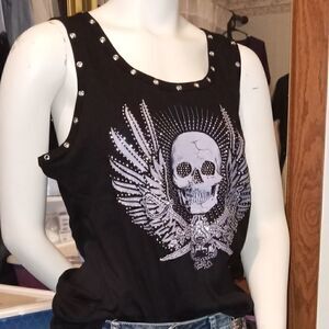 Platinum Plush Sword & Skull Winged Eyelet Tank NWT